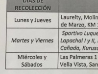 Cambios en los días de recolección de basuras en algunos barrios de Luque